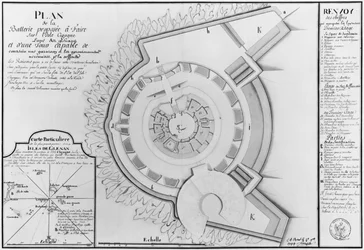 Plan of the Project of a Battery on the Ile Cigogne and Map of the Glenan Isles, 1745